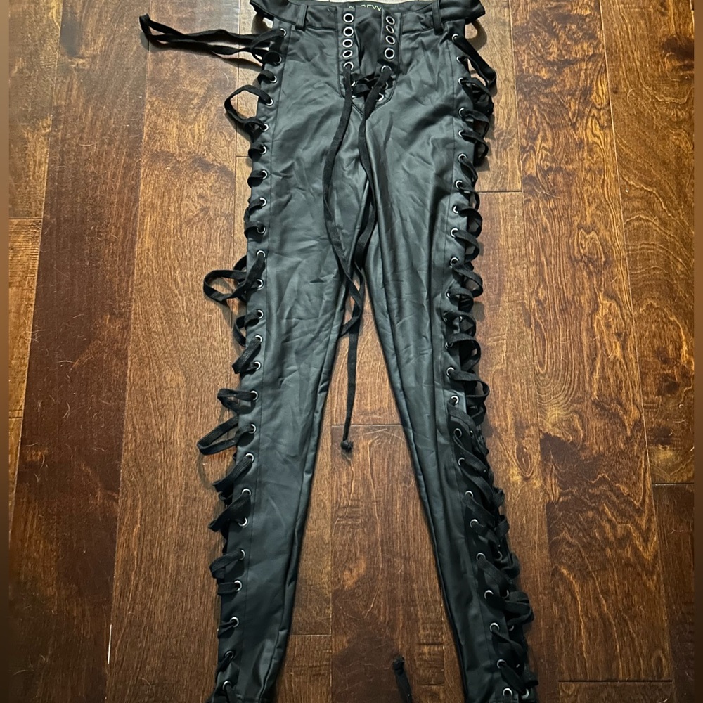 CLUB EXX  Rowdy room lace up faux leather leggings  - black